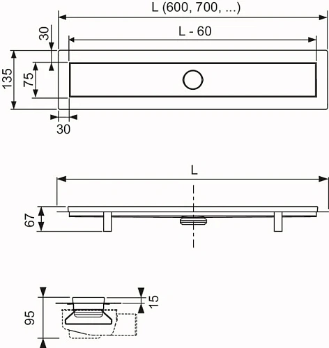 Душевой лоток TECE TECElinus 15103069 2 в 1, с основой для плитки tile и матовой решеткой steel, 60 см Душевой лоток TECE TECElinus 15103069 2 в 1, с основой для плитки tile и матовой решеткой steel, 60 см