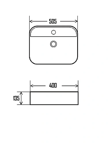 Раковина AQUAme AQM5001 накладная с отверстием под смеситель 505x400x135 Раковина AQUAme AQM5001 накладная с отверстием под смеситель 505x400x135
