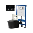 Комплект инсталляции Point Элемент П PN45121 с клавишей смыва Венера, черный/хром, PN44071BC и унитазом Вега чёрн мат, PN41711BM Комплект инсталляции Point Элемент П PN45121 с клавишей смыва Венера, черный/хром, PN44071BC и унитазом Вега чёрн мат, PN41711BM