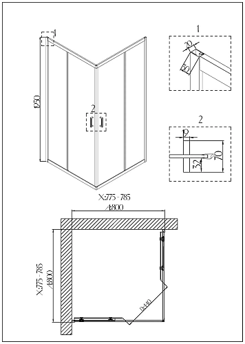 Душевой уголок Niagara Nova NG-6888-08 BLACK (80x80x195) квадратная, двери раздвижные, 68880811BLACK Душевой уголок Niagara Nova NG-6888-08 BLACK (80x80x195) квадратная, двери раздвижные, 68880811BLACK