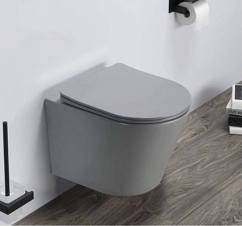 Унитаз подвесной CeramaLux B2330-3MH светло-серый с крышкой микролифт Унитаз подвесной CeramaLux B2330-3MH светло-серый с крышкой микролифт