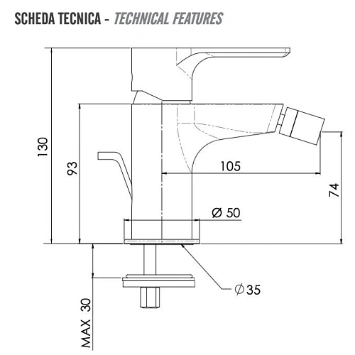 Смеситель для биде Remer Energy EY20NPO, никель матовый брашированный Смеситель для биде Remer Energy EY20NPO, никель матовый брашированный