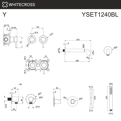 Смеситель для ванны WHITECROSS Y YSET1240BL скрытого монтажа, черный матовый Смеситель для ванны WHITECROSS Y YSET1240BL скрытого монтажа, черный матовый