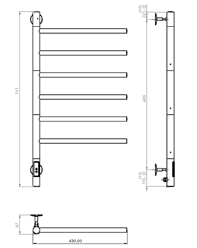 Полотенцесушитель электрический Vincea VTD-1S2CGE 43х80, графит, таймер Полотенцесушитель электрический Vincea VTD-1S2CGE 43х80, графит, таймер
