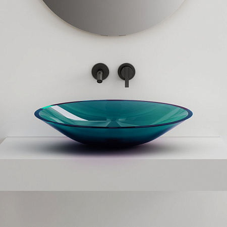 Раковина ABBER Kristall AT2812Aquamarin прозрачная, накладная, бирюзовая