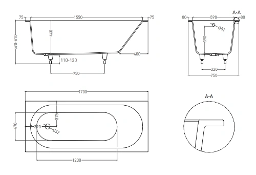 Ванна из искусственного камня LOFO 170x75 UM12222 Solid Surface матовая белая Ванна из искусственного камня LOFO 170x75 UM12222 Solid Surface матовая белая