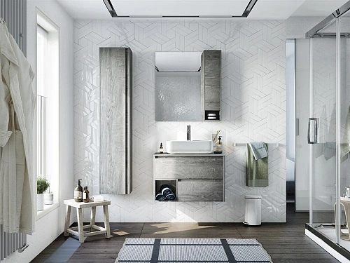 Комплект мебели STWORKI Карлстад 75 дуб рошелье, монте тиберио, в стиле лофт, под дерево, серая, под 425254 Комплект мебели STWORKI Карлстад 75 дуб рошелье, монте тиберио, в стиле лофт, под дерево, серая, под 425254