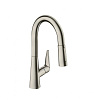 Картинка анонса товара «смеситель для кухни hansgrohe 160, с вытяжным душем, 2jet 72815800, под сталь»