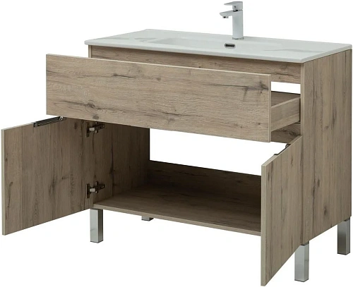 Тумба под раковину Aquanet Алвита New 100 1 ящик, 2 дверцы, дуб веллингтон белый 00277557 Тумба под раковину Aquanet Алвита New 100 1 ящик, 2 дверцы, дуб веллингтон белый 00277557