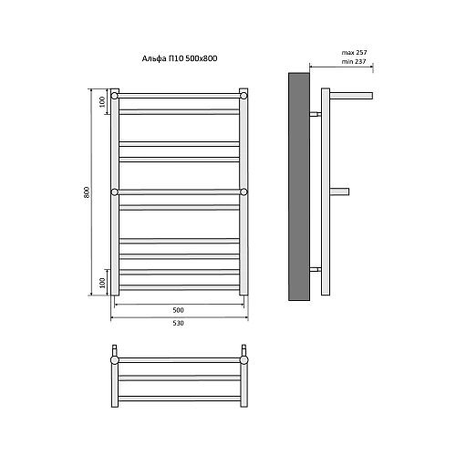 Полотенцесушитель водяной Aquatek Альфа П10 500х800 мм, с полкой AQ RRP1080CH Полотенцесушитель водяной Aquatek Альфа П10 500х800 мм, с полкой AQ RRP1080CH