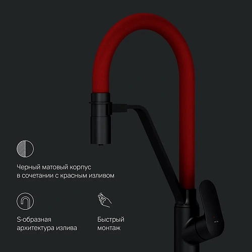 Смеситель для кухни AM.PM Like F8007828 с каналом для питьевой воды и гибким изливом, черный/красный Смеситель для кухни AM.PM Like F8007828 с каналом для питьевой воды и гибким изливом, черный/красный