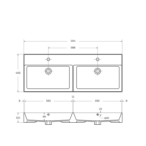 Раковина CEZARES CZR-MIL-120-2-LVB белый 1200x465 керамика Раковина CEZARES CZR-MIL-120-2-LVB белый 1200x465 керамика