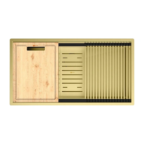 Кухонная мойка Lemark TABAGA 820 из нержавеющей стали с аксессуарами в комплекте: ролл-мат, коландер, разделочная доска, светлое золото 9938134 Кухонная мойка Lemark TABAGA 820 из нержавеющей стали с аксессуарами в комплекте: ролл-мат, коландер, разделочная доска, светлое золото 9938134