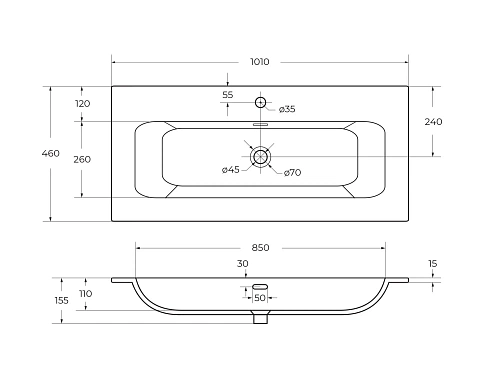 Раковина CEZARES CZR-8073-100 белый 1010x460 керамика Раковина CEZARES CZR-8073-100 белый 1010x460 керамика