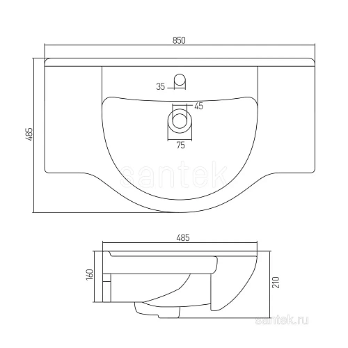 Раковина Santek Акватель 85 1WH110216 1.WH11.0.216 Раковина Santek Акватель 85 1WH110216 1.WH11.0.216