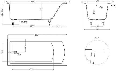 Ванна из искусственного камня Salini CASCATA 180x80 104213M S-Sense Ванна из искусственного камня Salini CASCATA 180x80 104213M S-Sense