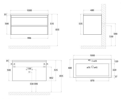 Тумба под раковину ART&MAX FAMILY Family-1000-2C-SO-PE подвесная с двумя выкатными ящиками, Pino Eso Тумба под раковину ART&MAX FAMILY Family-1000-2C-SO-PE подвесная с двумя выкатными ящиками, Pino Eso