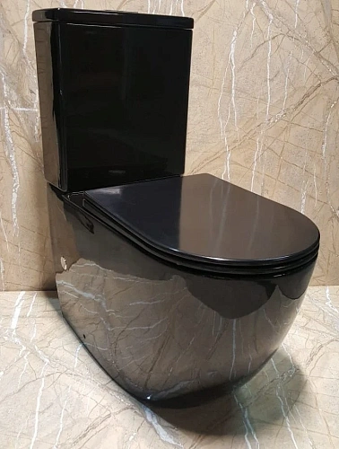 Унитаз напольный CeramaLux 2176 -18 черный с крышкой микролифт Унитаз напольный CeramaLux 2176 -18 черный с крышкой микролифт