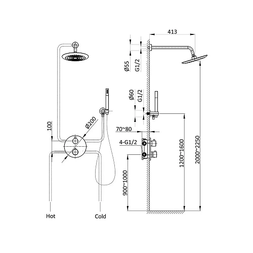 Душевая система Vincea VSFW-101TCH термостатический встраиваемая, хром Душевая система Vincea VSFW-101TCH термостатический встраиваемая, хром