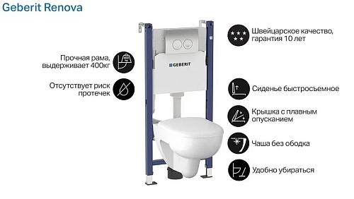 Комплект инсталляции c подвесным унитазом GEBERIT Renova 500.124.TC.R Комплект инсталляции c подвесным унитазом GEBERIT Renova 500.124.TC.R