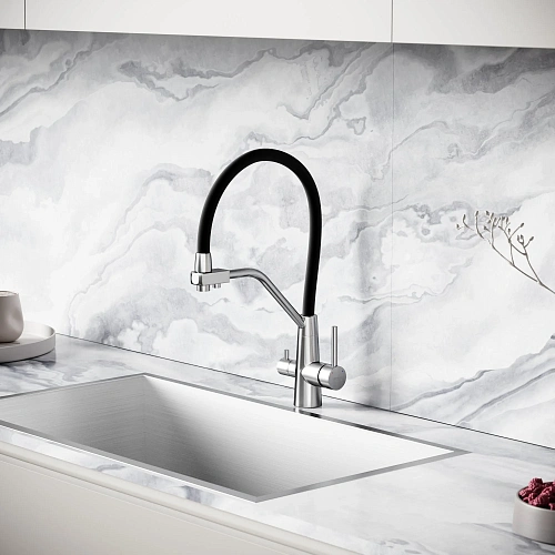 Смеситель для кухни SANCOS Nolia SC12003SS с крановм для фильтра и гибким изливом Смеситель для кухни SANCOS Nolia SC12003SS с крановм для фильтра и гибким изливом