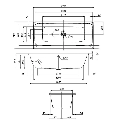 Акриловая ванна AM.PM Func W84A-170-075W-A 170х75 Акриловая ванна AM.PM Func W84A-170-075W-A 170х75