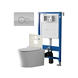 Комплект инсталляции Point Элемент PN45120 с клавишей смыва Виктория, цвет сатин/хром, PN44061SC и унитазом Вега с сиденьем микролифт PN41711 Комплект инсталляции Point Элемент PN45120 с клавишей смыва Виктория, цвет сатин/хром, PN44061SC и унитазом Вега с сиденьем микролифт PN41711