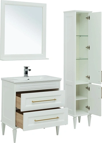 Комплект мебели Aquanet Бостон М 80 белый ручки золото, раковина Бостон 00281193 Комплект мебели Aquanet Бостон М 80 белый ручки золото, раковина Бостон 00281193