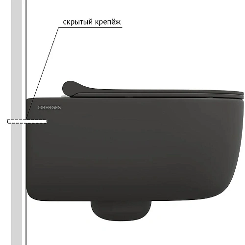 Унитаз подвесной BERGES EGO XL Rimless сиденье EGO XL Slim SO матовый антрацит, микролифт , быстросъ 083218 Унитаз подвесной BERGES EGO XL Rimless сиденье EGO XL Slim SO матовый антрацит, микролифт , быстросъ 083218