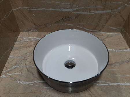 Раковина CeramaLux C1054 накладная, белый/серый