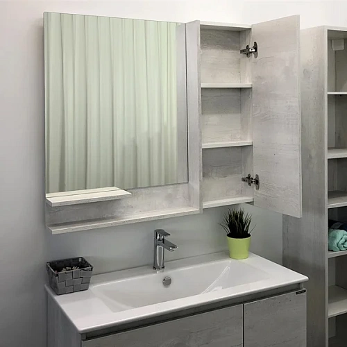 Зеркальный шкаф Comforty Верона-90 дуб 00004136714 белый Зеркальный шкаф Comforty Верона-90 дуб 00004136714 белый