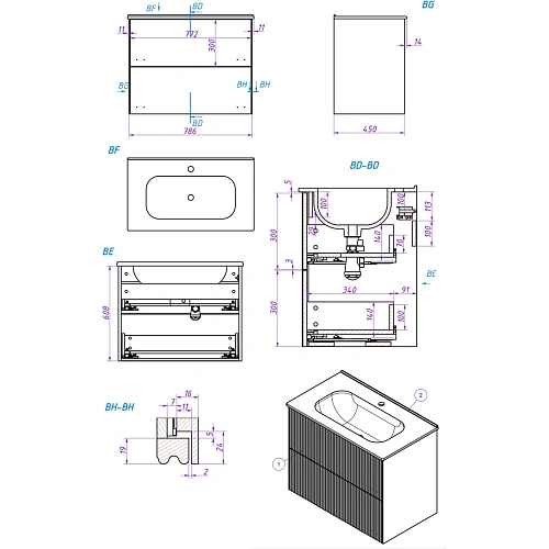 Тумба под раковину La Fenice Terra Twin Blu Grigio 80 см FNC-01-TER-BG-80-2 синяя матовая Тумба под раковину La Fenice Terra Twin Blu Grigio 80 см FNC-01-TER-BG-80-2 синяя матовая