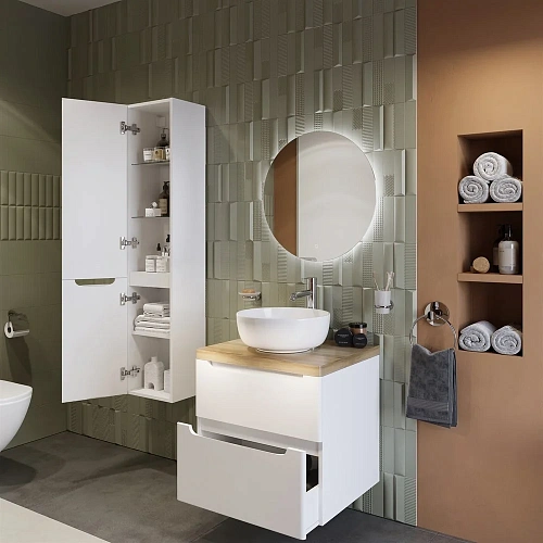 Комплект мебели STWORKI Берген 60 белая со светлой столешницей, раковина Moon 1 549384 Комплект мебели STWORKI Берген 60 белая со светлой столешницей, раковина Moon 1 549384