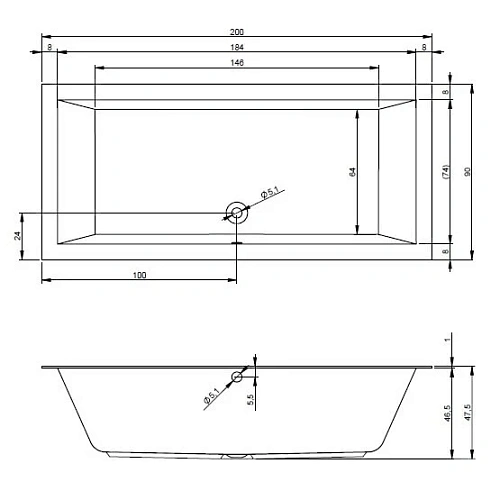 Акриловая ванна Riho Lugo BT0600500000000 200х90 Акриловая ванна Riho Lugo BT0600500000000 200х90