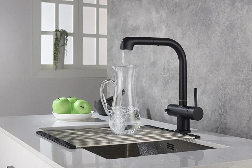 Смеситель для кухни Timo Saona 2346/03FL с подключением фильтра и выдвижной лейкой черный Смеситель для кухни Timo Saona 2346/03FL с подключением фильтра и выдвижной лейкой черный