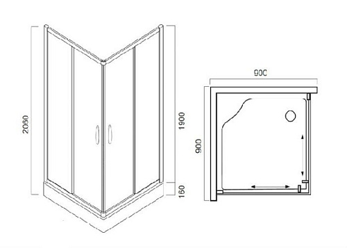 Душевой уголок Am.Pm Bliss L W53E-303-090MT Душевой уголок Am.Pm Bliss L W53E-303-090MT