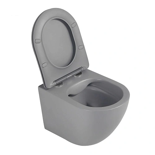 Унитаз подвесной ABBER Bequem AC1101MG серый матовый, безободковый с крышкой микролифт Унитаз подвесной ABBER Bequem AC1101MG серый матовый, безободковый с крышкой микролифт
