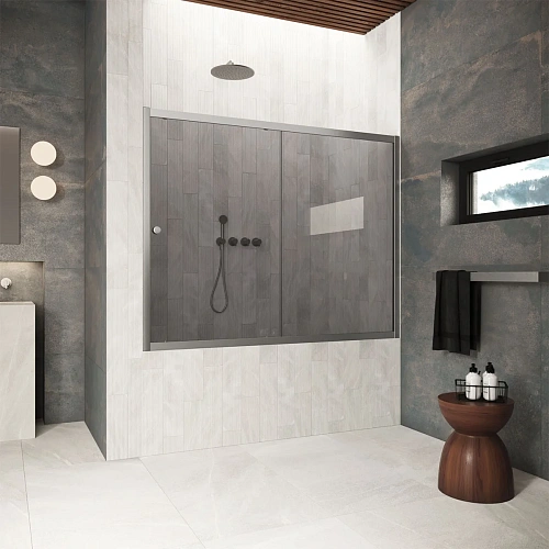 Шторка на ванну Vegas-glass ZV Protec 180 11 07 1800 мм, профиль оружейная сталь, стекло графит Шторка на ванну Vegas-glass ZV Protec 180 11 07 1800 мм, профиль оружейная сталь, стекло графит