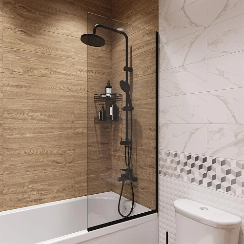 Шторка на ванну DIWO Анапа неподвижная, 70х140, профиль черный матовый, прозрачное стекло 583135 Шторка на ванну DIWO Анапа неподвижная, 70х140, профиль черный матовый, прозрачное стекло 583135