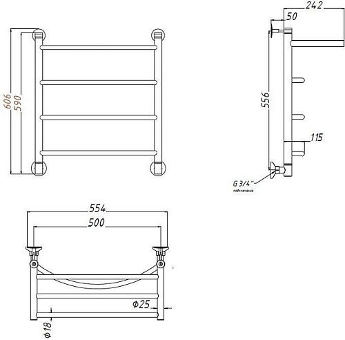Полотенцесушитель водяной Aquanet Romeo 600x500, с верхней полкой 00234564 Полотенцесушитель водяной Aquanet Romeo 600x500, с верхней полкой 00234564