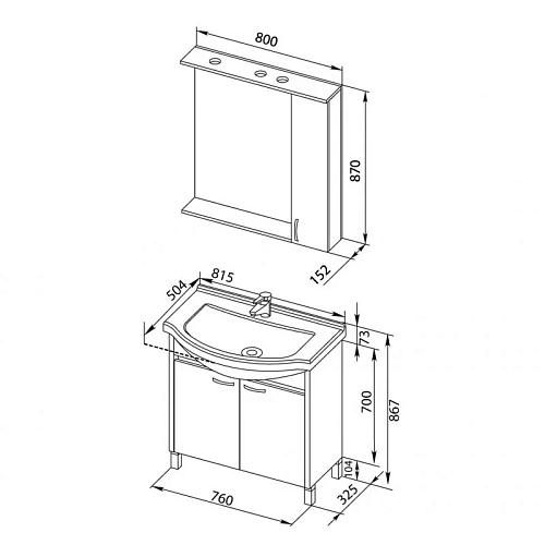 Комплект мебели Aquanet Донна 80 белый дуб 00169044 Комплект мебели Aquanet Донна 80 белый дуб 00169044