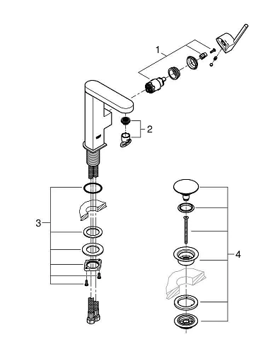 Смеситель для раковины GROHE Plus с нажимным сливным гарнитуром, M-Size, 5,7 л/мин (23872003) Смеситель для раковины GROHE Plus с нажимным сливным гарнитуром, M-Size, 5,7 л/мин (23872003)