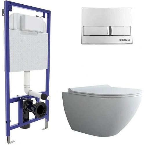 Комплект унитаза BERGES PUMA Rimless с инсталляцией NOVUM, кнопка L3, сидение дюропласт Toma Slim SO 043272 Комплект унитаза BERGES PUMA Rimless с инсталляцией NOVUM, кнопка L3, сидение дюропласт Toma Slim SO 043272