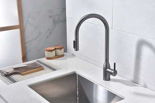 Смеситель для кухни Paulmark Universal вороненая сталь Un213880-GM Смеситель для кухни Paulmark Universal вороненая сталь Un213880-GM