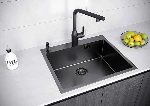Кухонная мойка Paulmark KRONER-EDGE 59, PM775951-GM, вороненая сталь, 590х510мм Кухонная мойка Paulmark KRONER-EDGE 59, PM775951-GM, вороненая сталь, 590х510мм