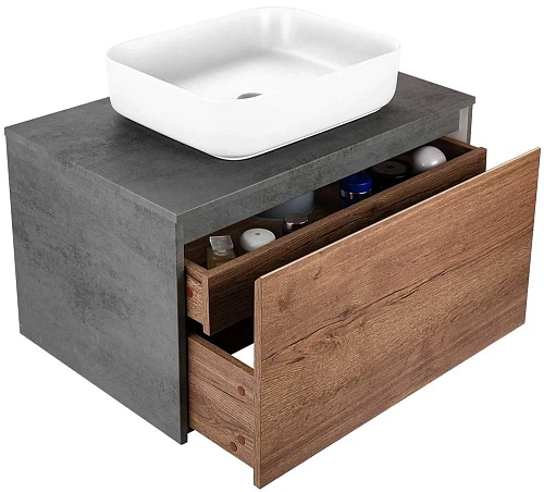 Тумба под раковину Vincea Mesa 800 подвесная, 1 выкатной/1 скрытый ящик soft close, T.Oak + Beton VMC-2MS800TB Тумба под раковину Vincea Mesa 800 подвесная, 1 выкатной/1 скрытый ящик soft close, T.Oak + Beton VMC-2MS800TB