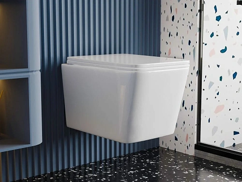 Унитаз подвесной ABBER Rechteck AC1201T белый, безободковый, смыв торнадо с крышкой микролифт Унитаз подвесной ABBER Rechteck AC1201T белый, безободковый, смыв торнадо с крышкой микролифт