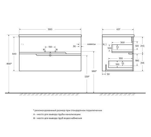 Тумба под раковину CEZARES DUET-N-900-2C-SO-BL Bianco Lucido 1200x480 подвесная Тумба под раковину CEZARES DUET-N-900-2C-SO-BL Bianco Lucido 1200x480 подвесная
