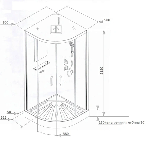 Душевая кабина Ceruttispa VIVA91B 100x100x215 профиль черный, стекло прозрачное Душевая кабина Ceruttispa VIVA91B 100x100x215 профиль черный, стекло прозрачное