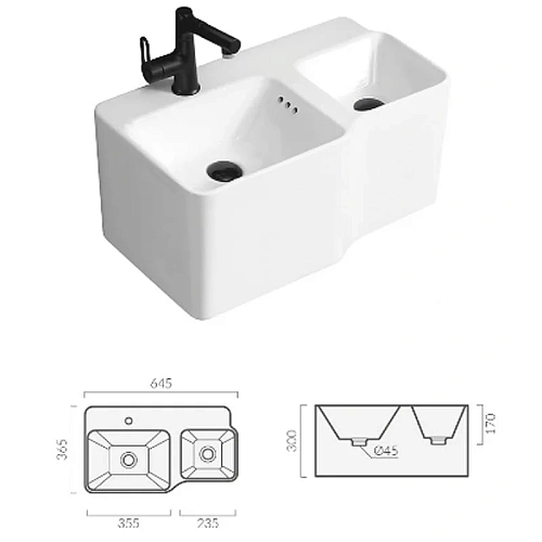 Раковина Ceruttispa Double BELLA СТ9703 645х365х300 двойная подвесная Раковина Ceruttispa Double BELLA СТ9703 645х365х300 двойная подвесная